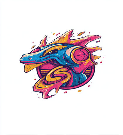 Flaming dragon on a white background. Vector illustration of a dragon.の素材