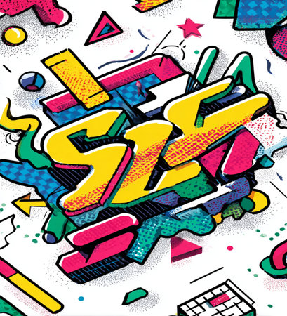 Graffiti style 80's-90s seamless pattern, vector illustrationの素材