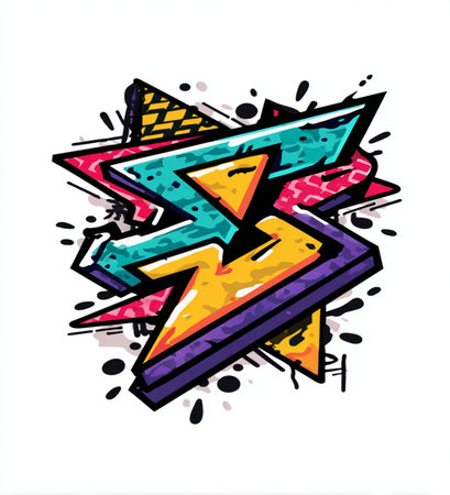 Vector illustration of a lightning bolt in graffiti style. Hand-drawn design element.の素材