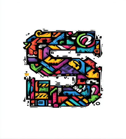 Colorful alphabet letter B with hand drawn graffiti elements. Colorful vector illustration.の素材