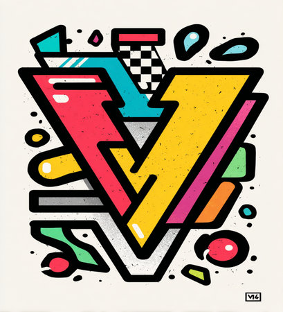 Vector illustration of letter V in graffiti style. Can be used as a print on t-shirts and bags, stationary or as a poster.の素材