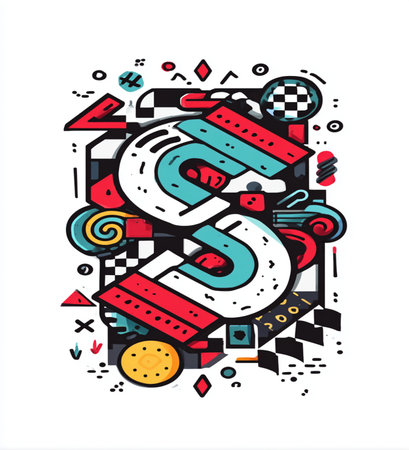 Vector illustration of letter S in colorful geometric shape on white background.の素材