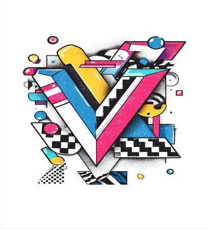 Colorful geometric background with memphis elements. Pop art style. Vector illustration.の素材