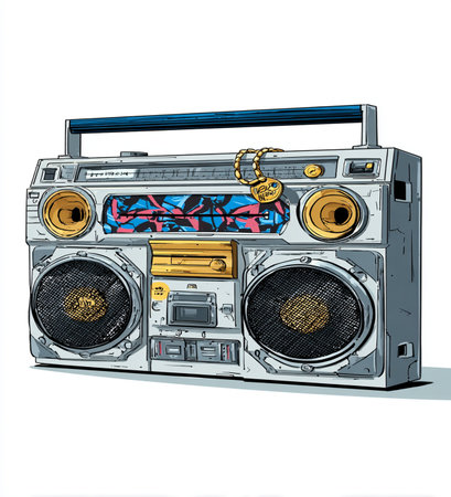 Illustration of a vintage boombox isolated on a white backgroundの素材