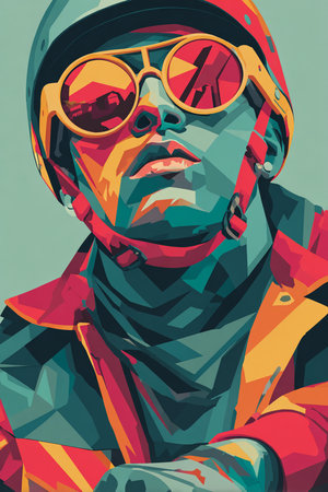 Portrait of a man in aviator sunglasses. Vector illustration.の素材