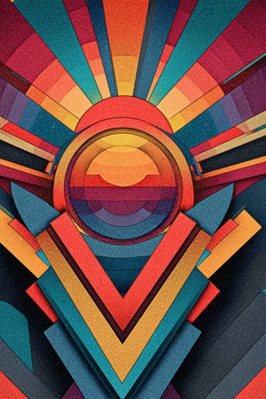 abstract colorful background with geometric shapes and sunburst, vector illustrationの素材