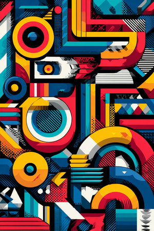 Colorful geometric seamless pattern in graffiti style. Quality vector illustration for your designの素材