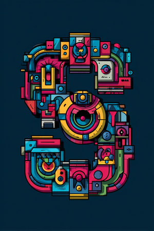 Number 9. Colorful decorative font. Vector illustration for your designの素材