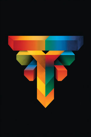 Colorful geometric shapes on black background. 3d render illustration.の素材