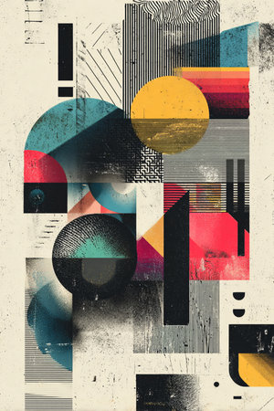 retro abstract background with geometric shapes and grunge textures, vector illustrationの素材