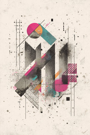 Abstract geometric composition with random shapes. Grunge background. Vector illustration.の素材