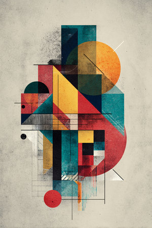abstract geometric design on textured old paper background, grunge illustrationの素材