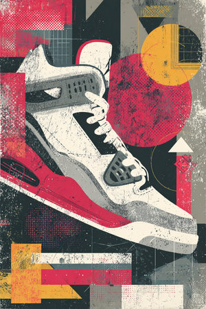 Retro sneakers on grunge background. Grunge illustration.の素材