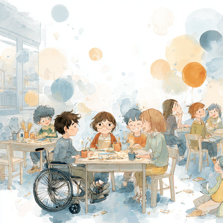 Illustration of children eating in the cafe. Hand drawn watercolorの素材