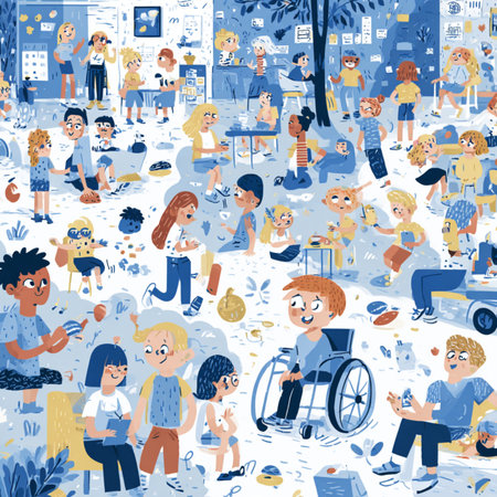 Seamless pattern with children having fun in the park. Vector illustration.の素材