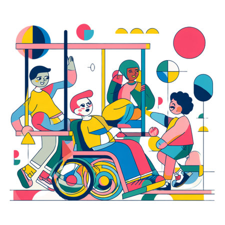 Disabled people in wheelchairs. Vector illustration. Flat style.の素材
