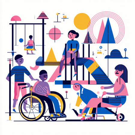 Disabled people on the playground. Vector illustration in flat style.の素材