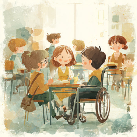 Illustration of a group of children in a school classroom. Education concept.の素材