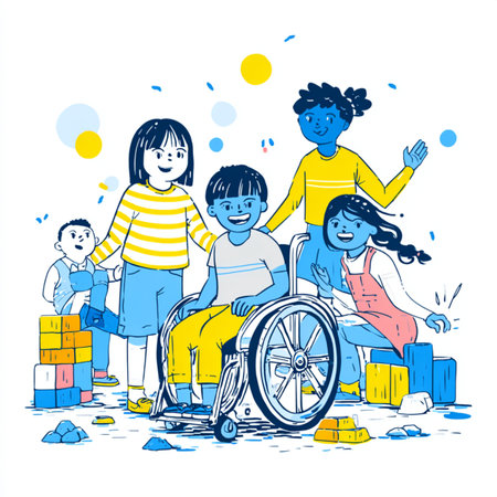 Disabled people. Hand drawn vector illustration of a group of people with disabilities.の素材