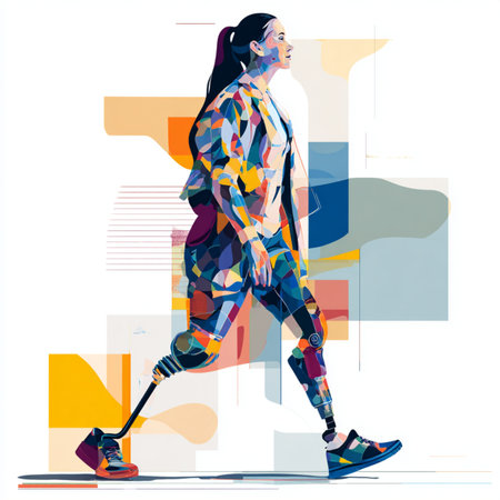 Athletic woman with prosthetic leg. Vector illustration.の素材
