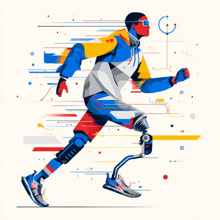 Robot running in futuristic style. Artificial intelligence concept. Vector illustration.の素材