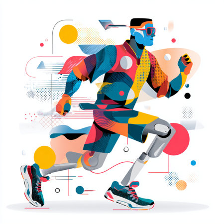 Inflatable sportsman with prosthetic leg. Vector illustration.の素材