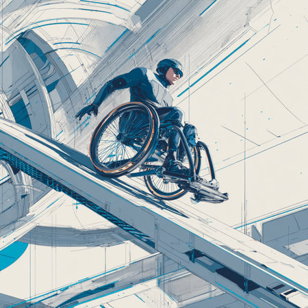 Disabled man in a wheelchair on the bridge. 3d renderingの素材