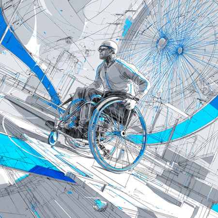Handicapped man in wheelchair on abstract background. 3d renderingの素材