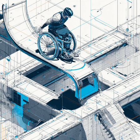 Disabled person in wheelchair on roller coaster, top view. 3d renderingの素材