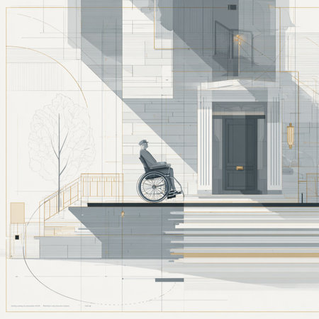 Disabled person in a wheelchair on the porch of the house, vector illustrationの素材