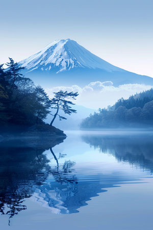 Fuji Mountain and Lake Kawaguchiko in winter season, Japanの素材