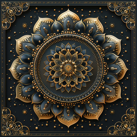 Vintage gold floral frame on black background. Vector illustration for your designの素材