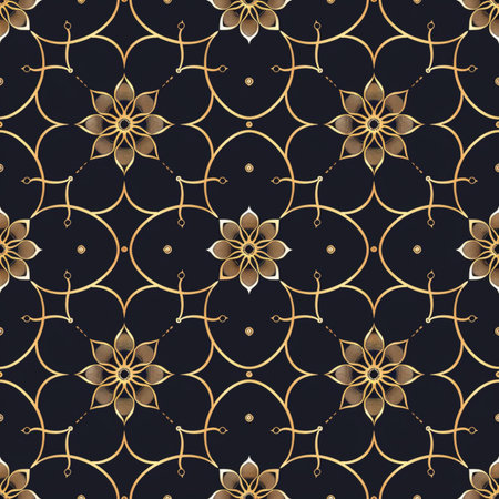 Seamless pattern with golden flowers on black background. Vector illustration.の素材