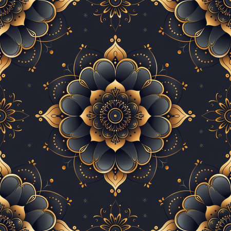 Seamless pattern with mandalas in golden colors. Vector illustration.の素材