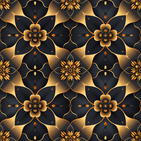 Seamless pattern with gold and black elements. Vector illustration.の素材