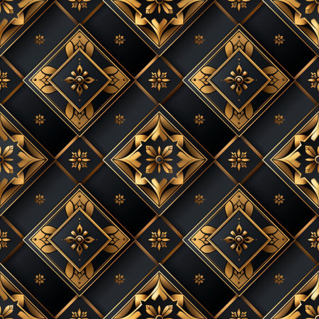 Seamless background pattern. Elegant luxury black and gold pattern.の素材