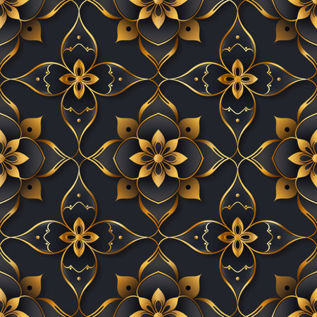 Seamless pattern with gold and black elements. Vector illustration.の素材