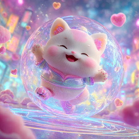 Kawaii fox in the bubble. 3D illustrations. 3D rendering.の素材