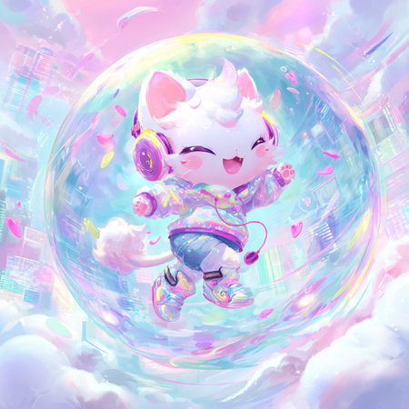 Kawaii unicorn in the clouds. Illustration for your designの素材