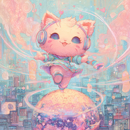 Cute cat astronaut on the planet Earth. Digital painting illustration.の素材