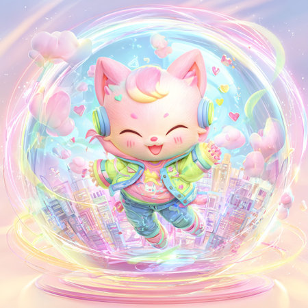 Cute kawaii unicorn in a glass ball with pink cloudsの素材