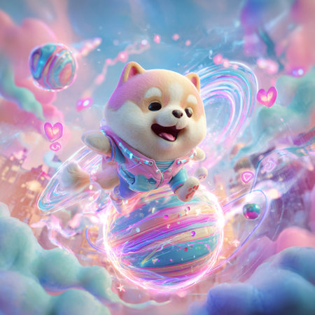 shiba inu on the background of the planet. 3d illustrationの素材