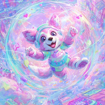 Cute cartoon dog. Digital painting. Colorful illustration for children.の素材