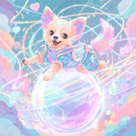 Cute cartoon chihuahua dog on the background of the planet.の素材