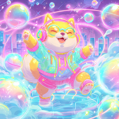 Funny kawaii kawaii cat in the night city.の素材