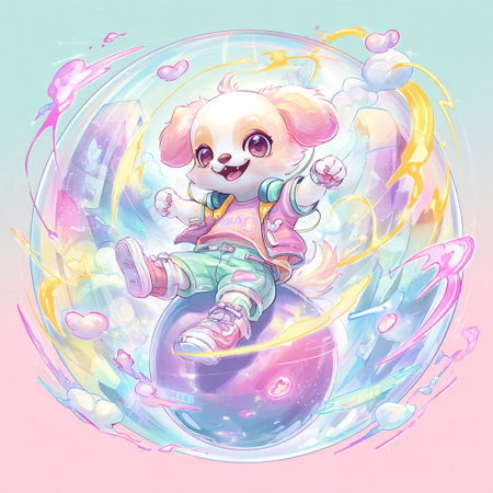 Cute cartoon panda girl on the planet. Vector illustration.の素材