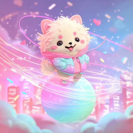 cute kawaii animal on the colorful background, 3d illustrationの素材