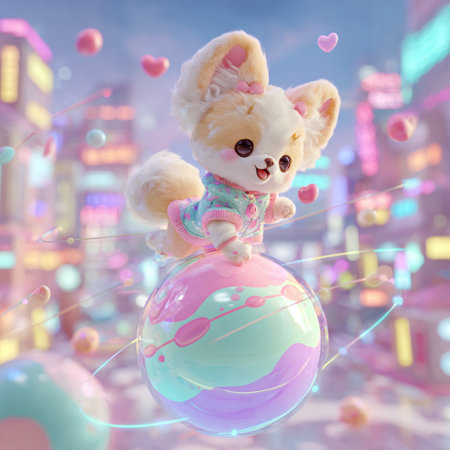 teddy bear on the background of the city, 3d renderingの素材