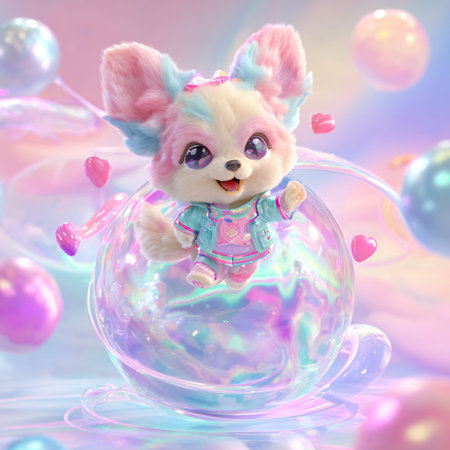 3D Illustration of a Cute Little Bunny with Bubblesの素材