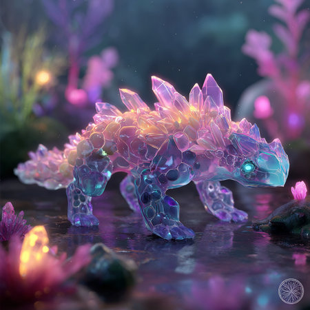 3d render of a fantasy dragon in water with flowers and plantsの素材